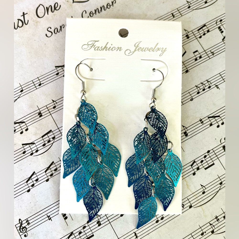 NEW!!! Blue Leaf Dangle Earrings